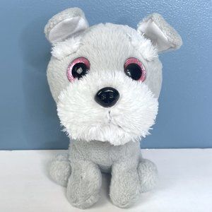 Tom's Toy Big Pink Sparkle Eyes Gray Schnauzer Puppy Dog 7" Plush Stuffed Animal